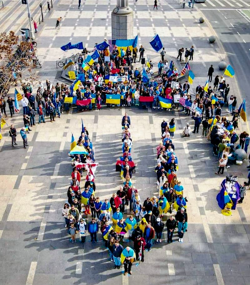 Ukrainian community event - People formed in a trident shape