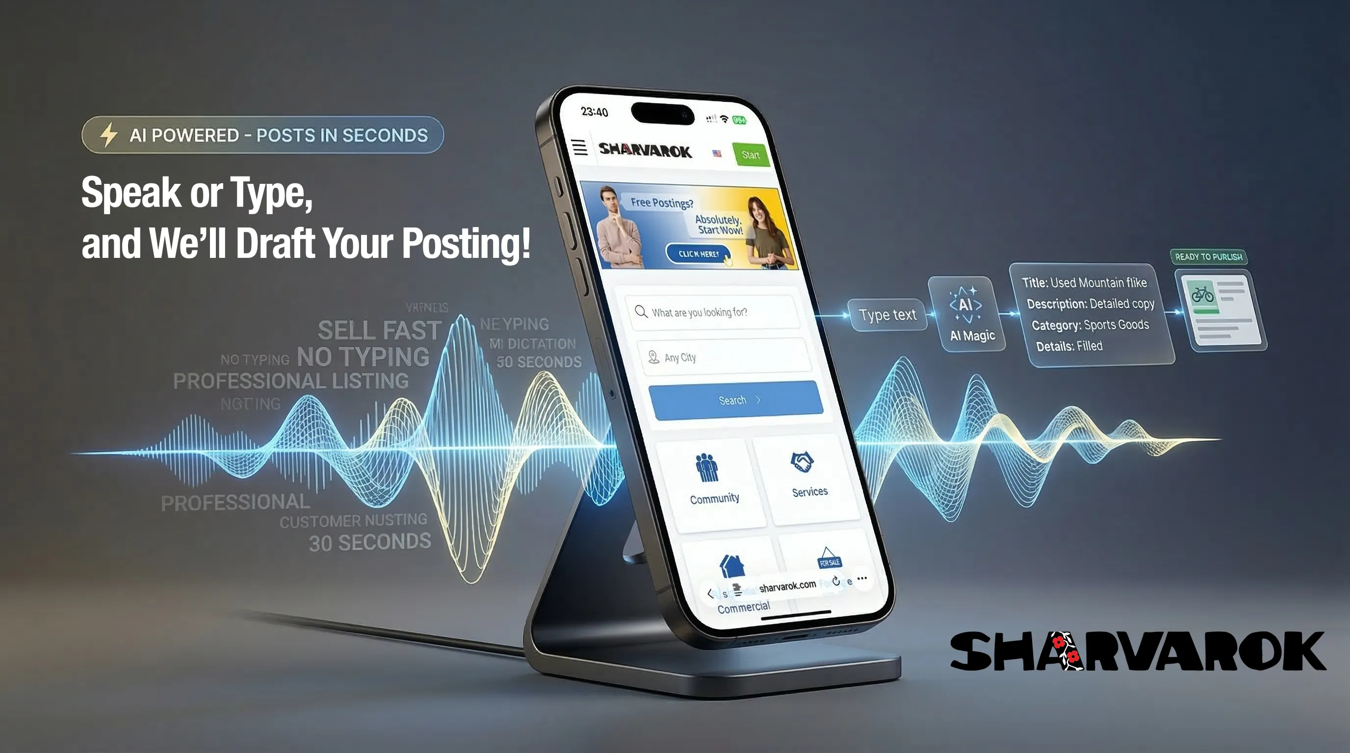 STOP OVERTHINKING. START SELLING. List in 30 Seconds with Sharvarok’s new AI tool! 🚀